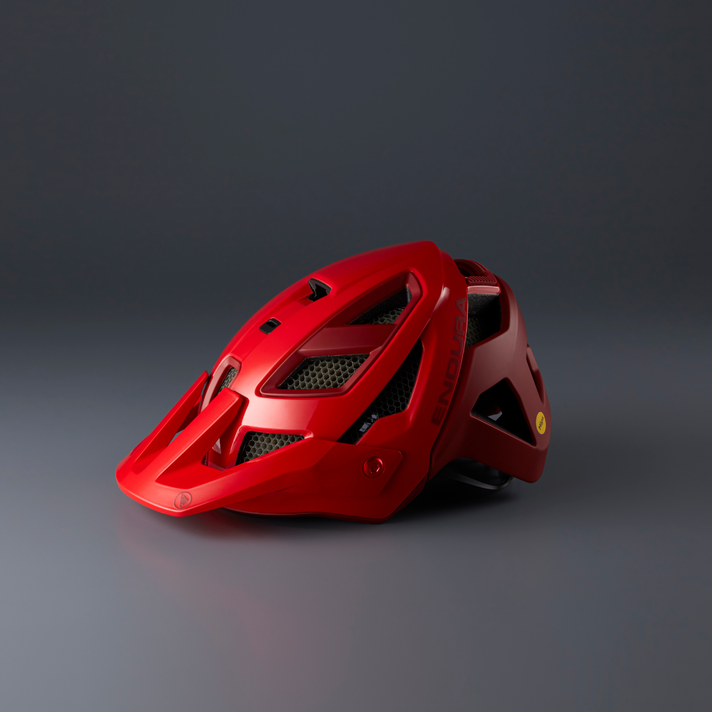 Red helmet on a gray background