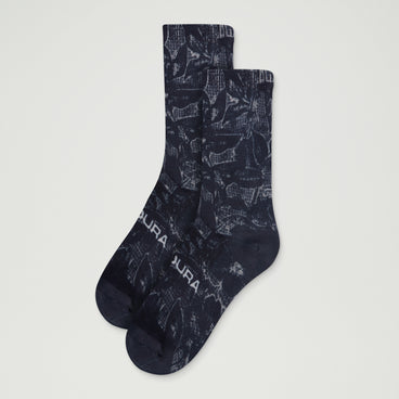 Ltd Grid Floral Print Socks - Black