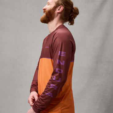 Men's SingleTrack Core Printed L/S Tee - Endura Orange