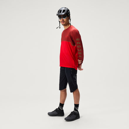 Men's SingleTrack Core Printed L/S Tee - Flame Red
