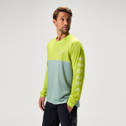 Men's SingleTrack Core Printed L/S Tee - Lime Green