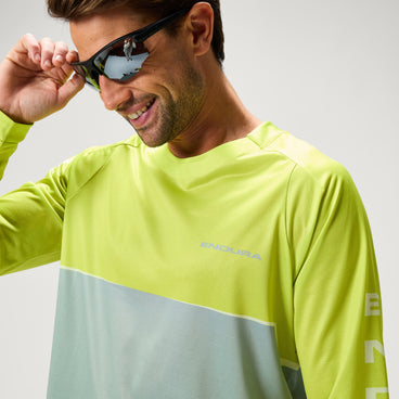 Men's SingleTrack Core Printed L/S Tee - Lime Green